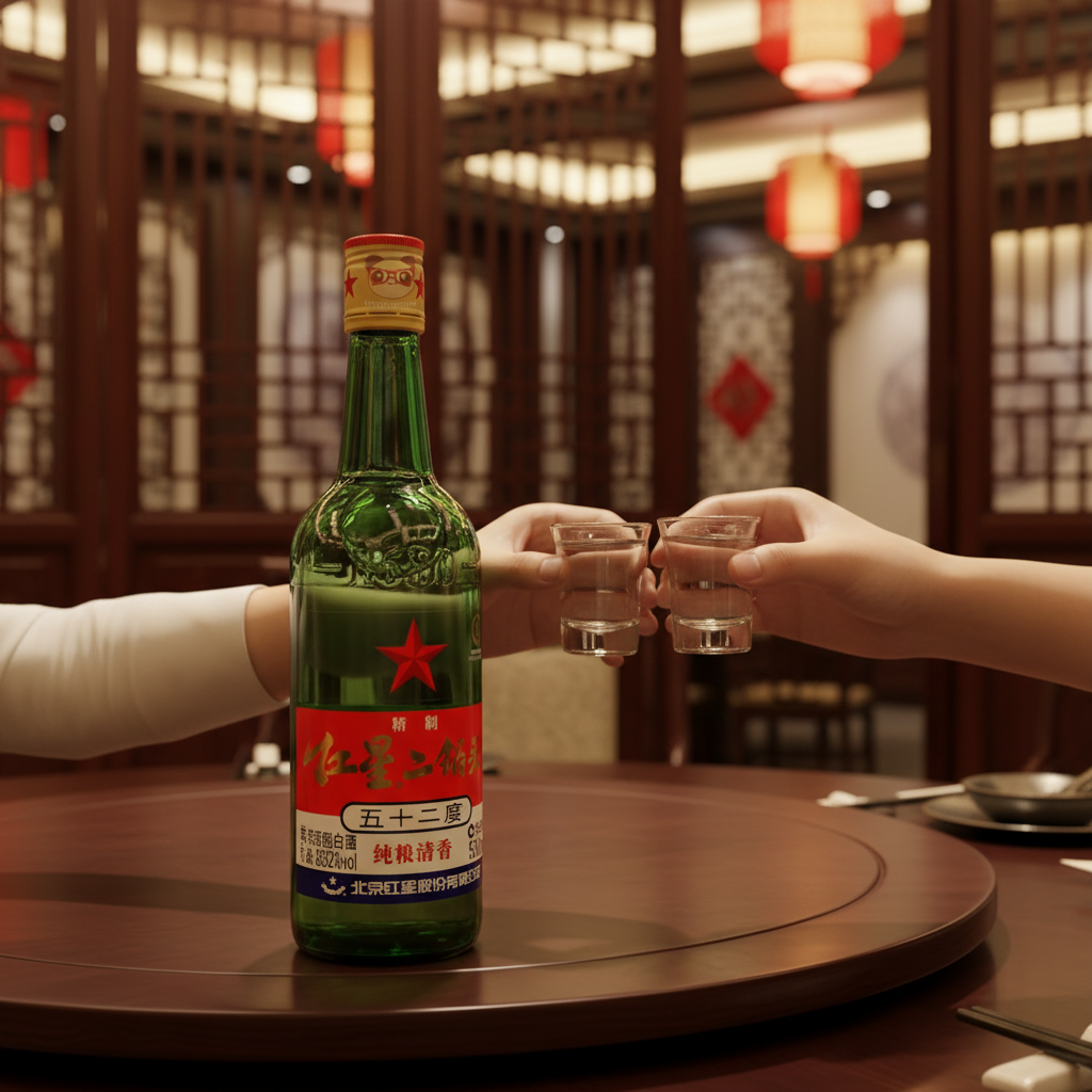 Mei Wei: Baijiu Chinês Red Star Erguotou 500ml brinde tradicional ganbei em restaurante chinês - bebida para celebração