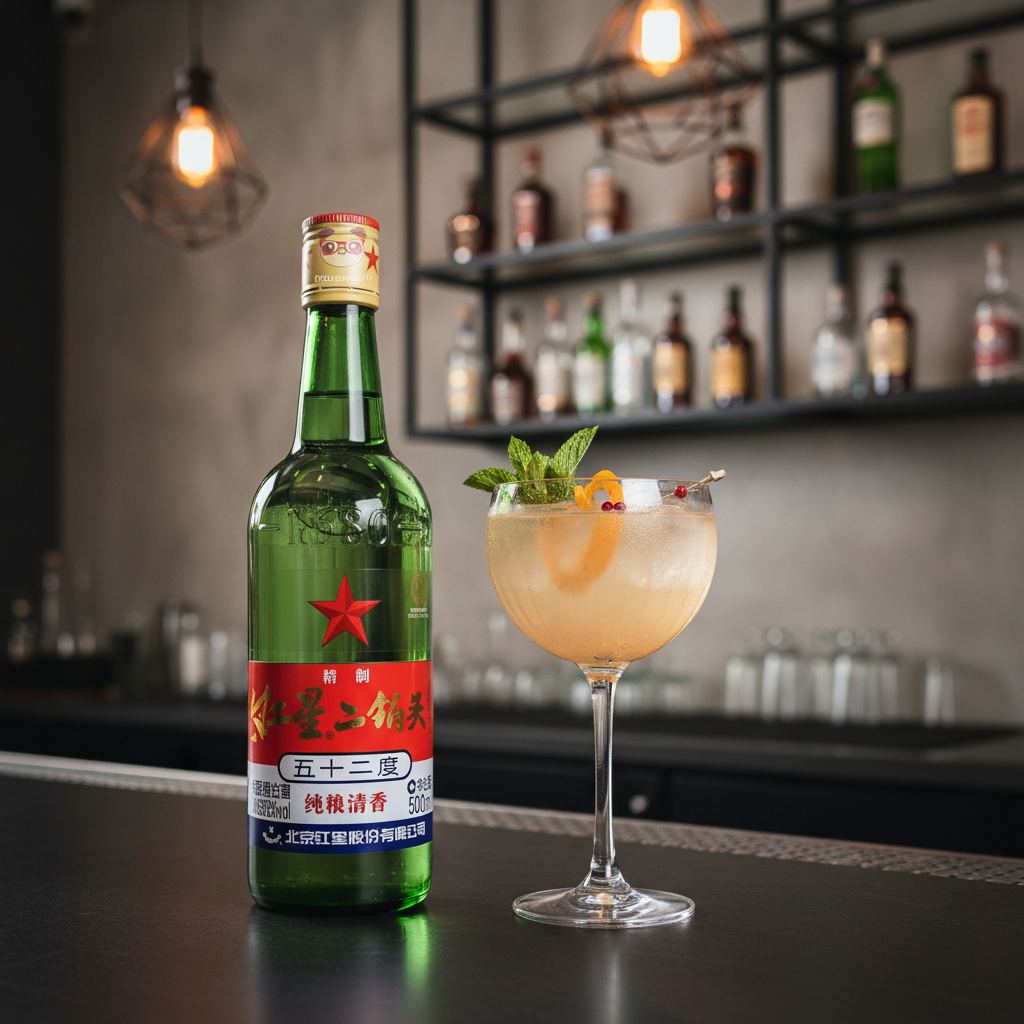 Mei Wei: Baijiu Chinês Red Star Erguotou 500ml em coquetel moderno - mixologia criativa com baijiu em bar trendy