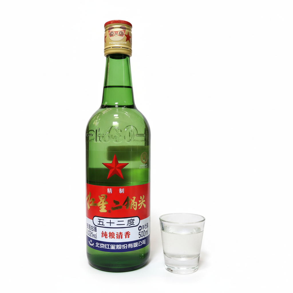 Mei Wei: Baijiu Chinês Red Star Erguotou 500ml com copo dose tradicional - bebida destilada chinesa 52%