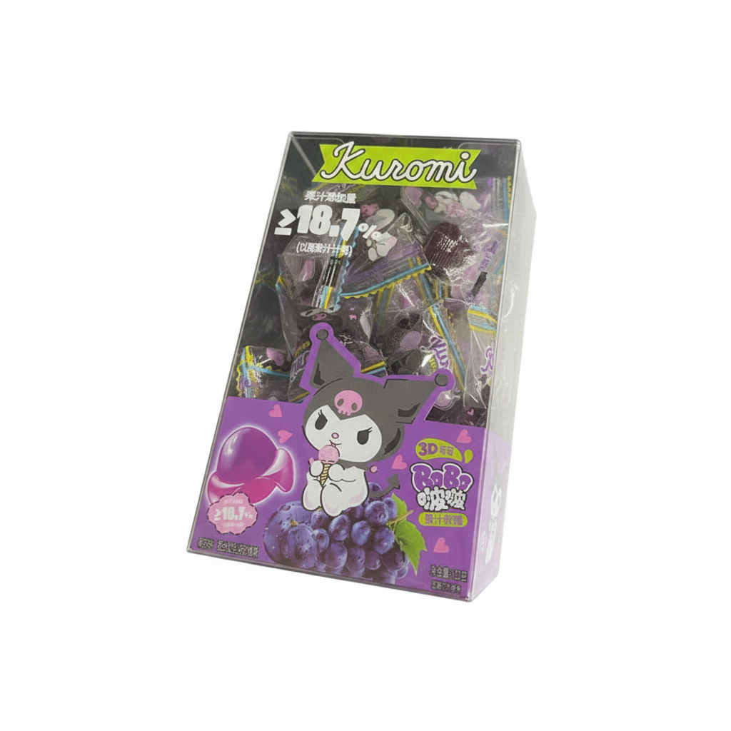 Mei Wei: Bala de Goma Uva Kuromi BoBo 103g - Embalagem em Fundo Branco