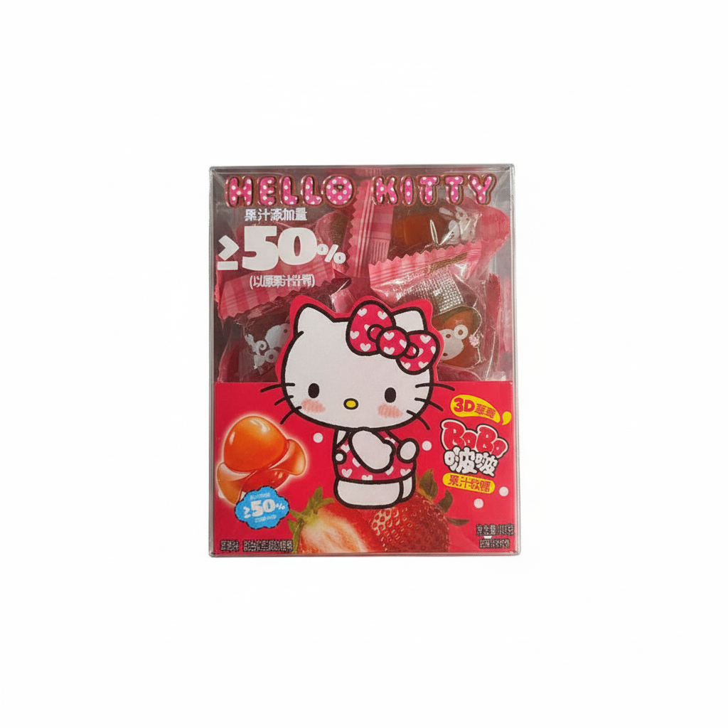 Mei Wei: Bala de Gelatina Hello Kitty BoBo Morango 103g - Embalagem em Fundo Branco