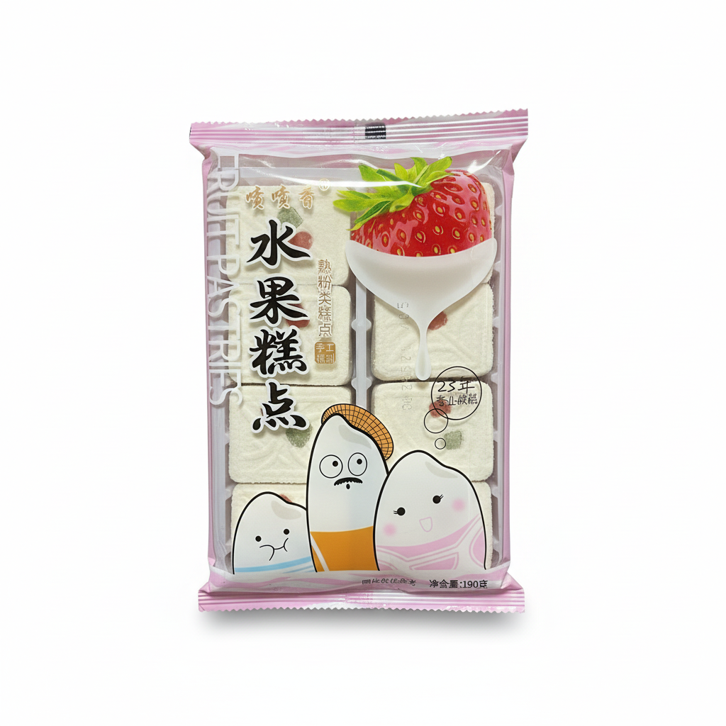 Mei Wei: Bolinho de Arroz Frutas Pen Pen Xiang 190g - Embalagem em Fundo Branco