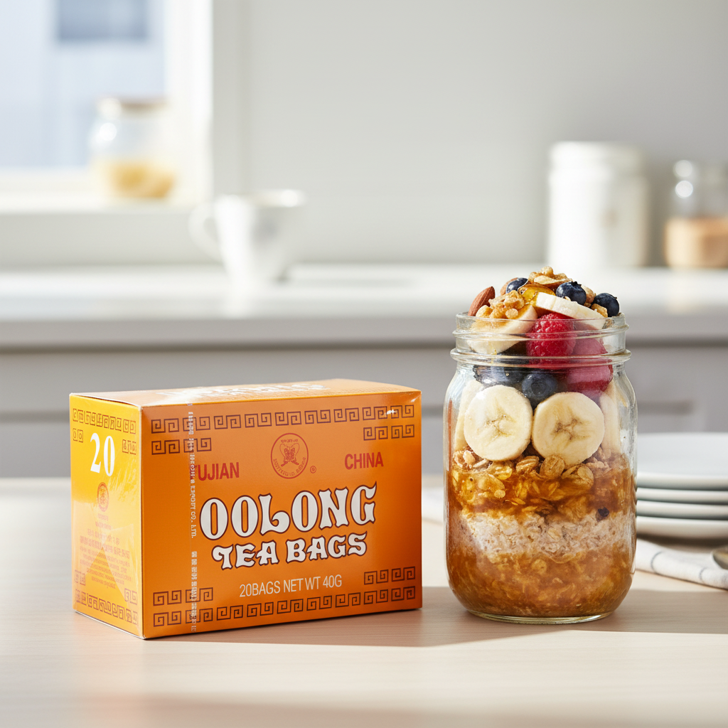 Mei Wei: Chá de Oolong Tea Fujian 20 sachês 40g em overnight oats - receita criativa de aveia overnight com chá oolong