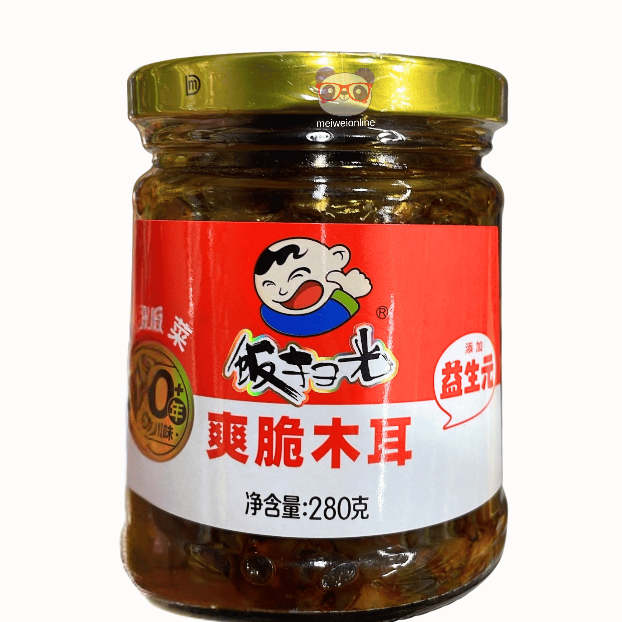Mei Wei cogumelo orelha de pau crocante em conserva chinesa 280g 饭扫光 爽脆木耳 em pote de vidro