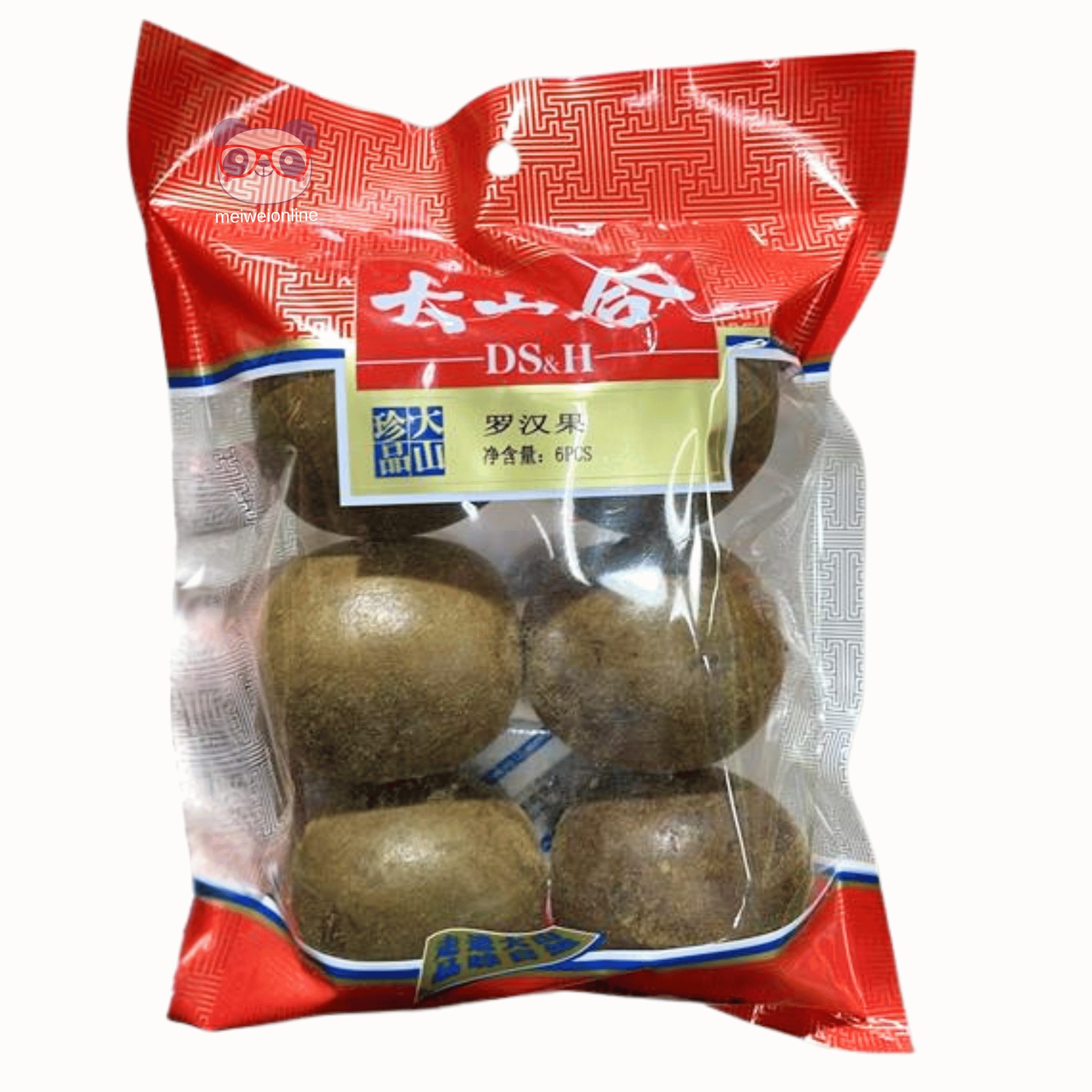 Fruto do Monge Luo Han Guo inteiro DS&H embalagem com 6 unidades Mei Wei