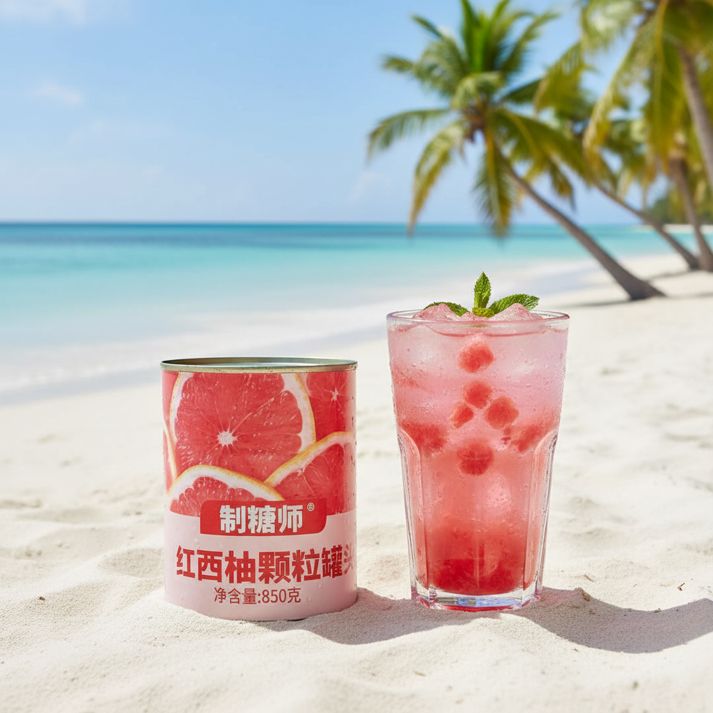 Pérolas de Sabor Grapefruit Vermelho em Calda para Bubble Tea 850g - 红西柚颗粒罐头