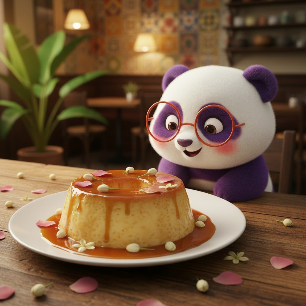 Mei Wei: Kit Chá & Flores com pudim de leite decorado com jasmim e pétalas de rosa