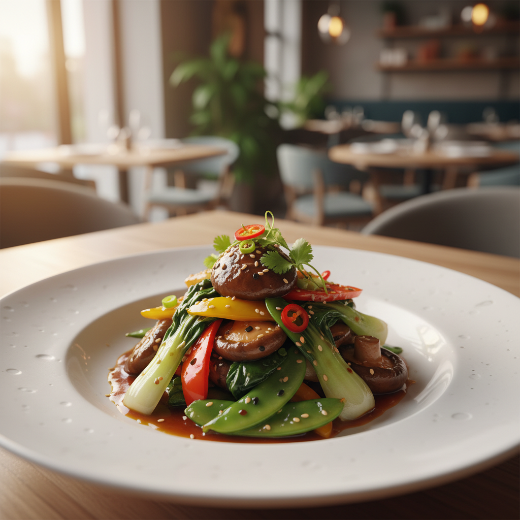 Mei Wei: cogumelos shiitake salteados com pak choi preparados com Kit Essencial Cozinha Asiática, molho de ostra, gergelim e pimenta

