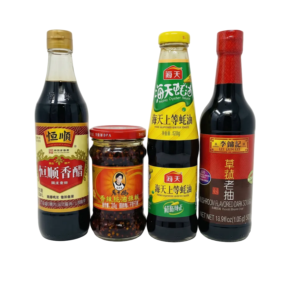 Mei Wei: Kit Essencial Cozinha Asiática com 4 molhos premium: molho de ostra, shoyu, pimenta crispy e vinagre de arroz