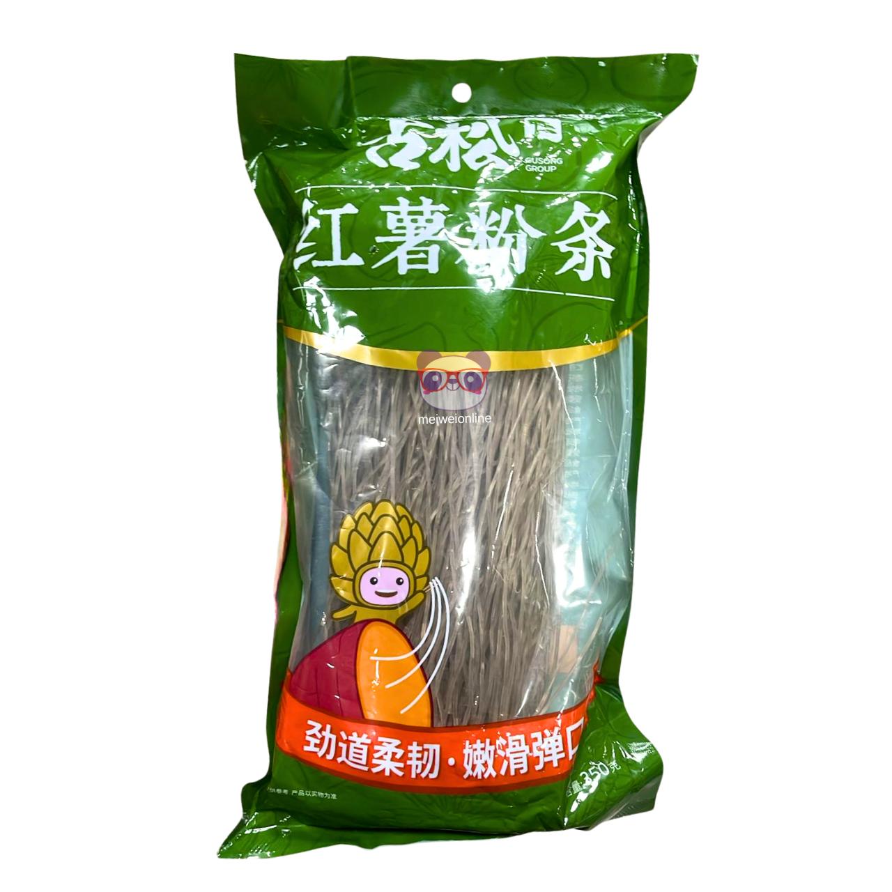 Embalagem verde de macarrão de batata doce tipo vermicelli 红薯粉条, fios longos de massa seca em pacote 350g