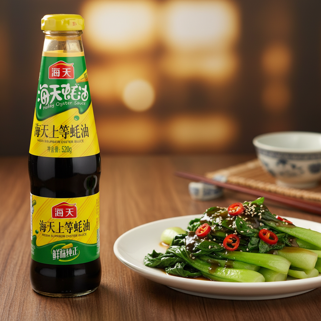 Mei Wei: Molho de Ostra Haday 520g com bok choy salteado - uso tradicional em vegetais asiáticos