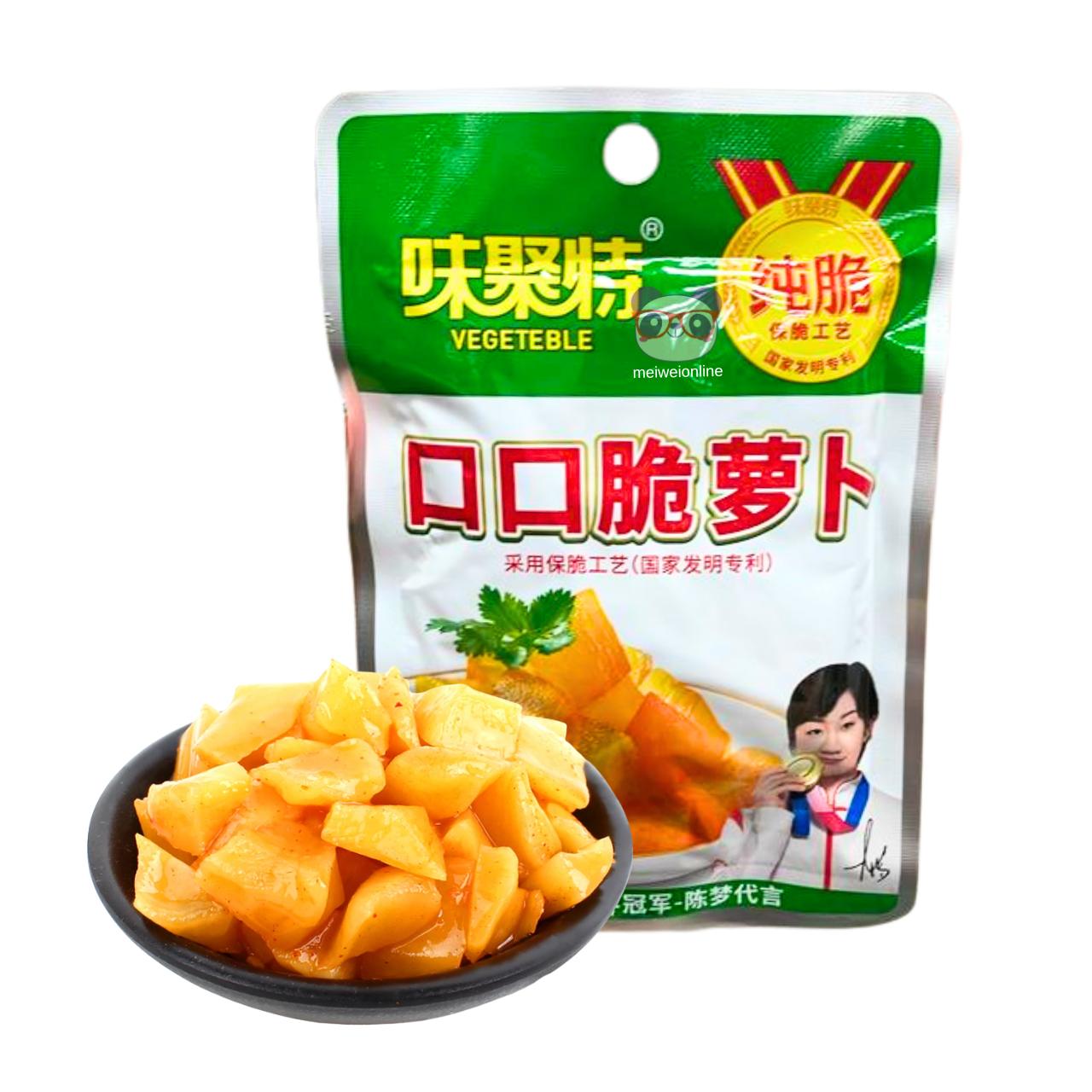 Nabo crocante picante Mei Wei (口口脆萝卜) embalagem 63g – petisco oriental pronto para consumo