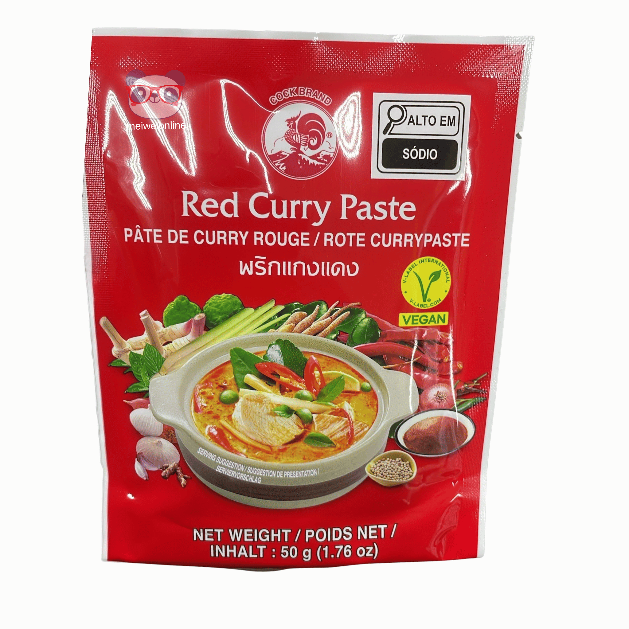 Pasta de curry vermelho tailandês vegana Cock Brand embalagem 50g