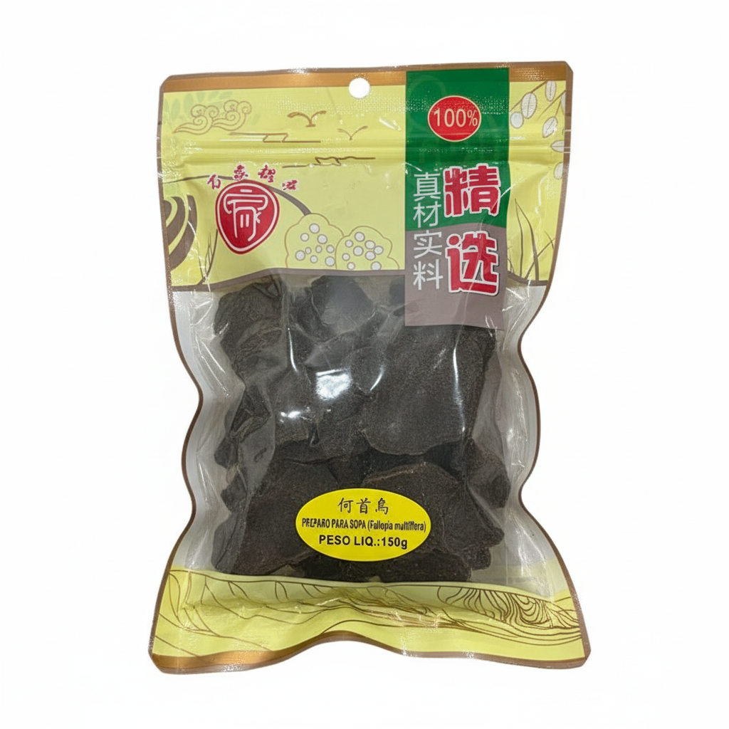 Mei Wei: Raiz He Shou Wu Desidratada Lingfeng 150g - Embalagem em Fundo Branco