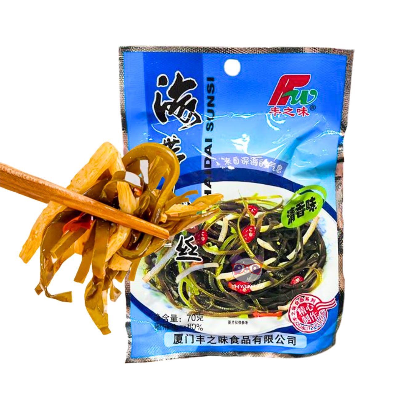 Salada de alga marinha fatiada (海带丝) embalagem 70g – petisco oriental pronto para consumo