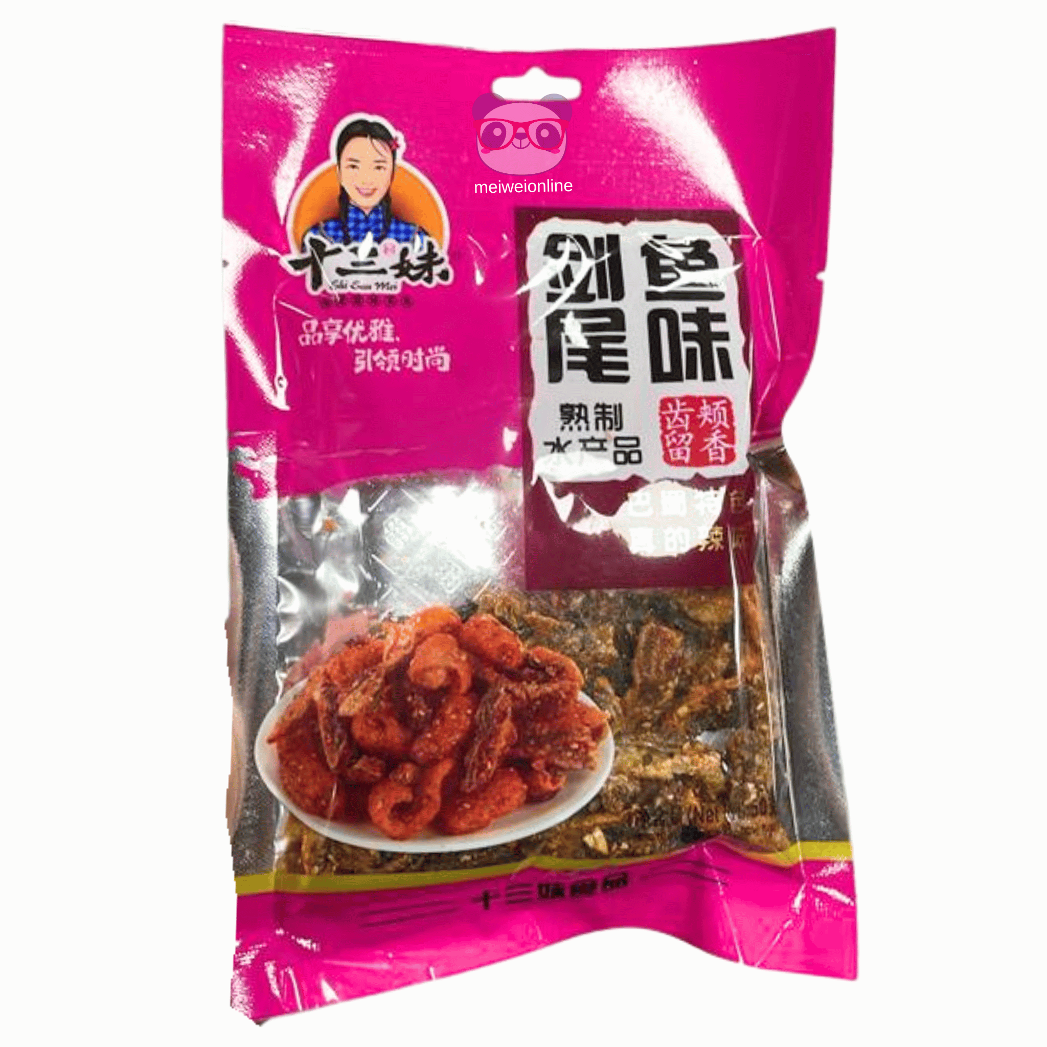 Snack de frutos do mar temperado Shi San Wei 50g Mei Wei embalagem oriental