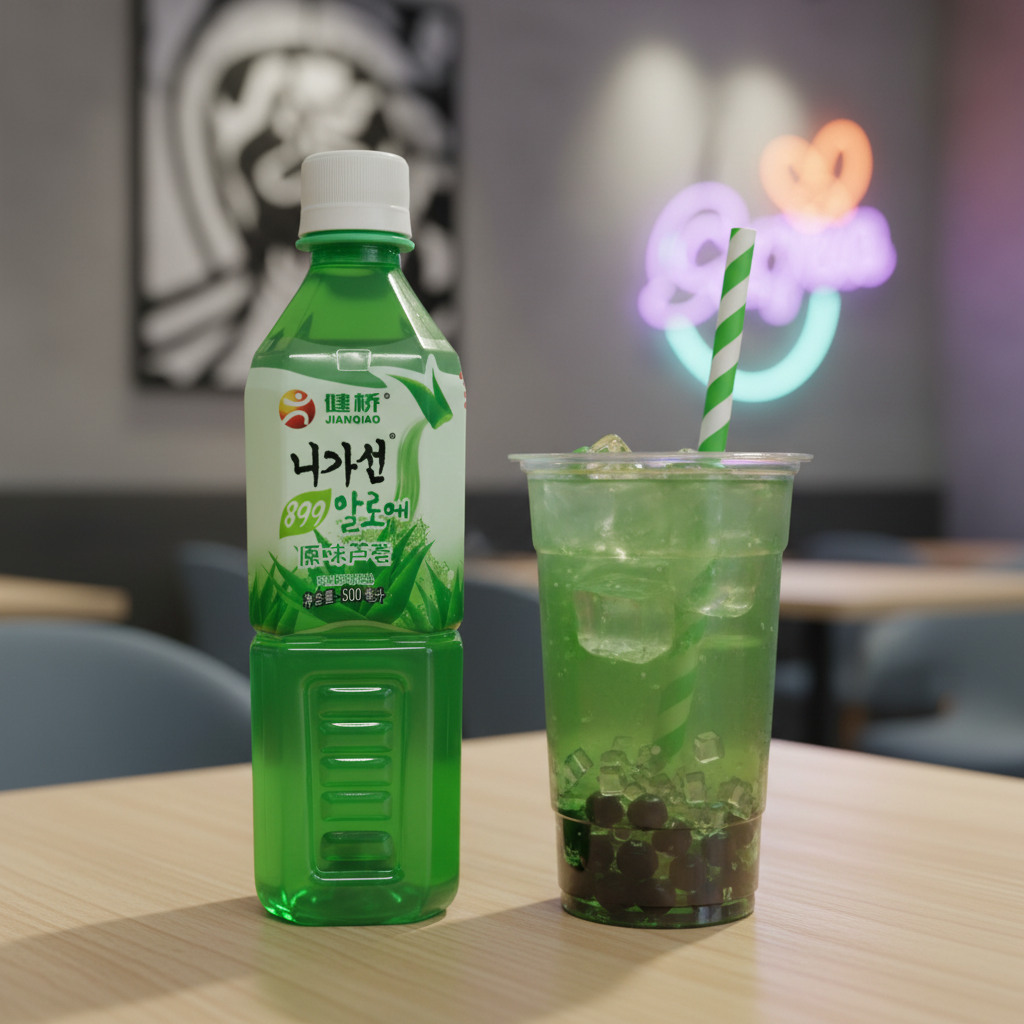 Mei Wei: Suco Chinês de Aloe Vera Jianqiao 500ml em bubble tea - receita criativa de boba caseiro com pedaços de aloe vera