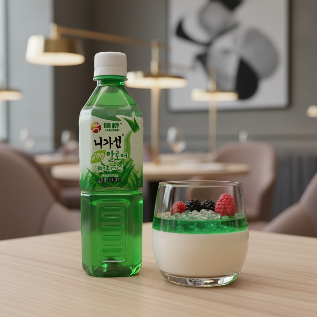 Mei Wei: Suco Chinês de Aloe Vera Jianqiao 500ml em panna cotta - receita criativa de sobremesa italiana gourmet com aloe vera