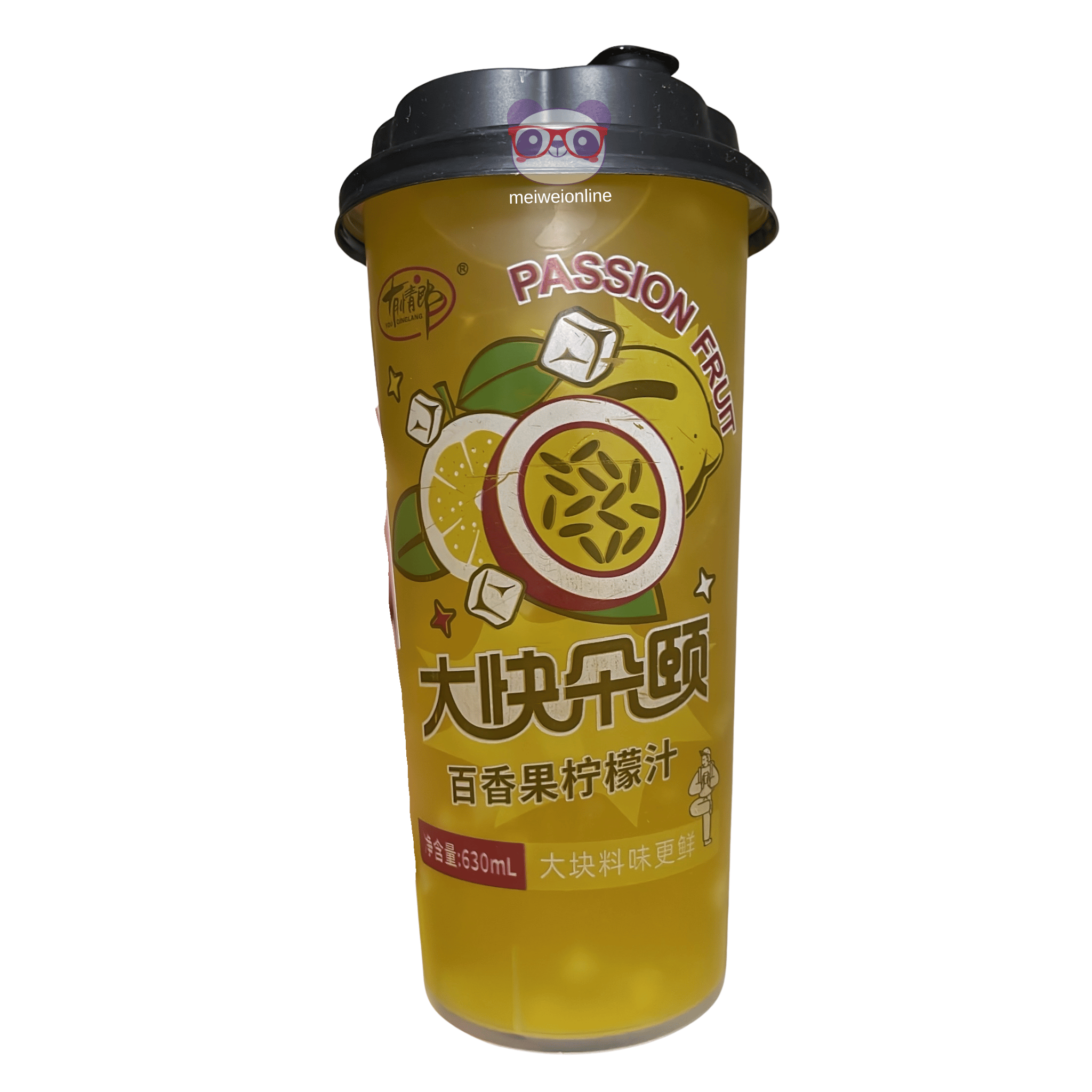 Suco de maracujá com limão Shaddock (大块朵颐百香果柠檬汁) 630ml – bebida oriental refrescante pronta para beber Mei Wei