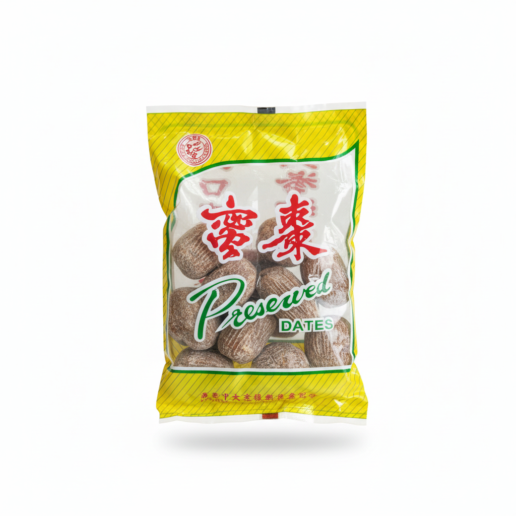 Mei Wei Tâmara Preservada Gold Silk Glazed Date 200g - Embalagem em Fundo Branco