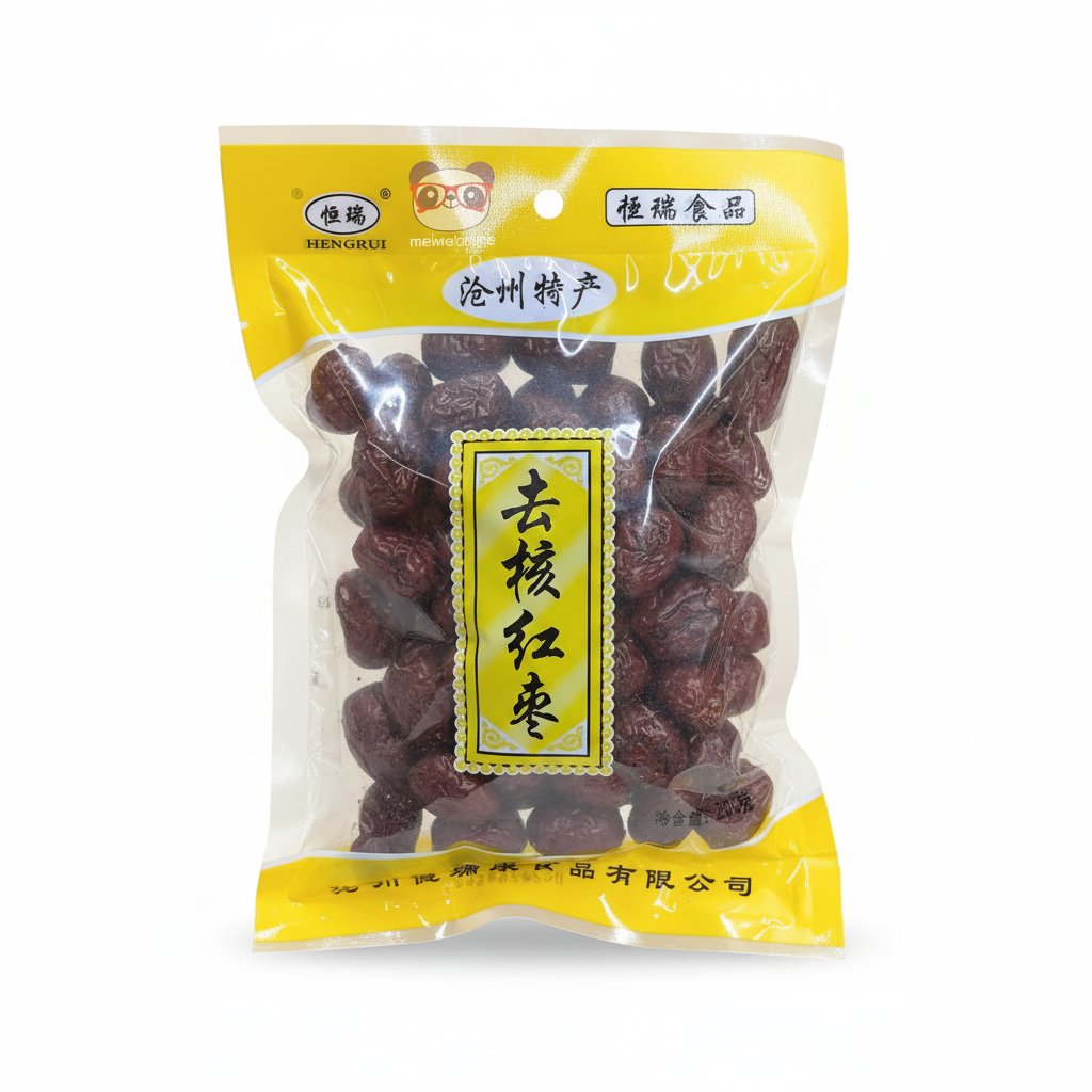 Tâmara vermelha de caroço grande jujuba chinesa Hengrui Mei Wei embalagem amarela