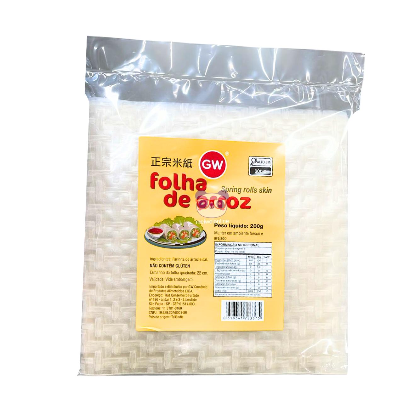 Papel de arroz quadrado para rolinho primavera e harumaki 200g