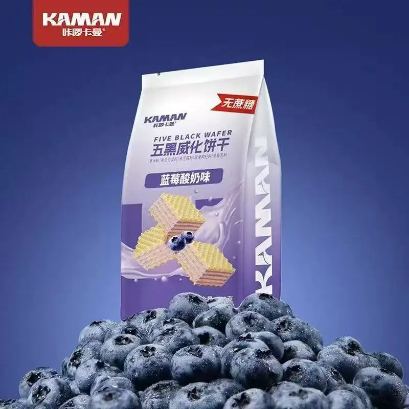 Wafer Cinco Camadas Sabor Mirtilo （五黑威化饼干）- Kaman 300g