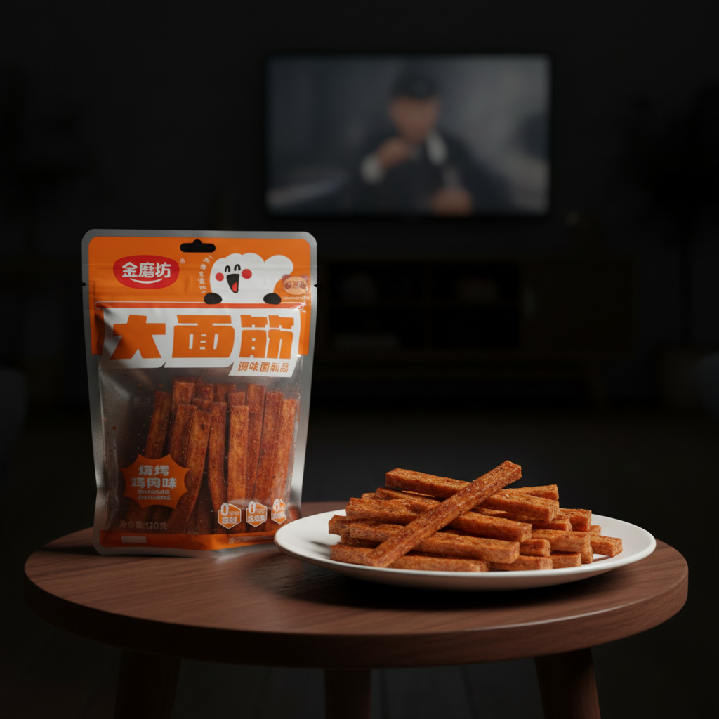 Tirinhas de Glúten de Trigo Sabor Frango Grelhado 120g - 金磨坊 大面筋 烧烤鸡肉味