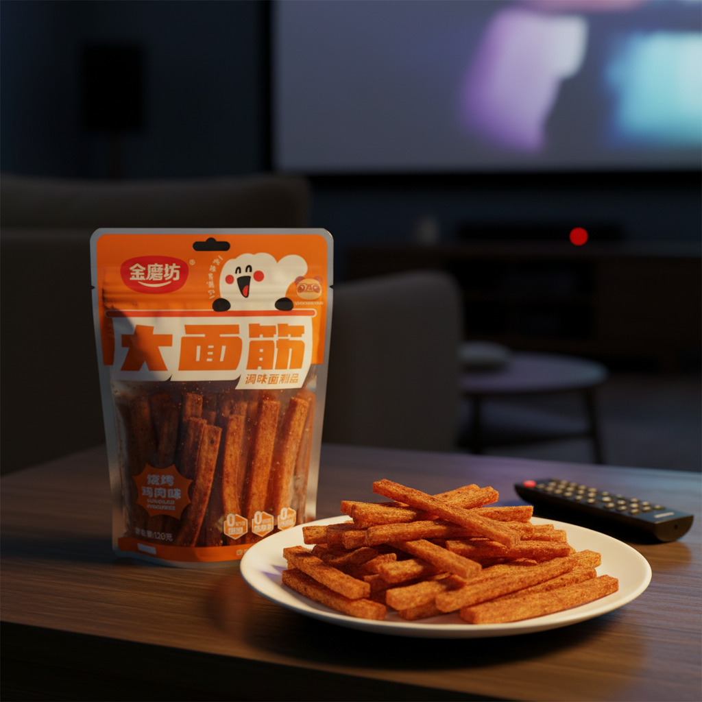 Tirinhas de Glúten de Trigo Sabor Frango Grelhado 120g - 金磨坊 大面筋 烧烤鸡肉味