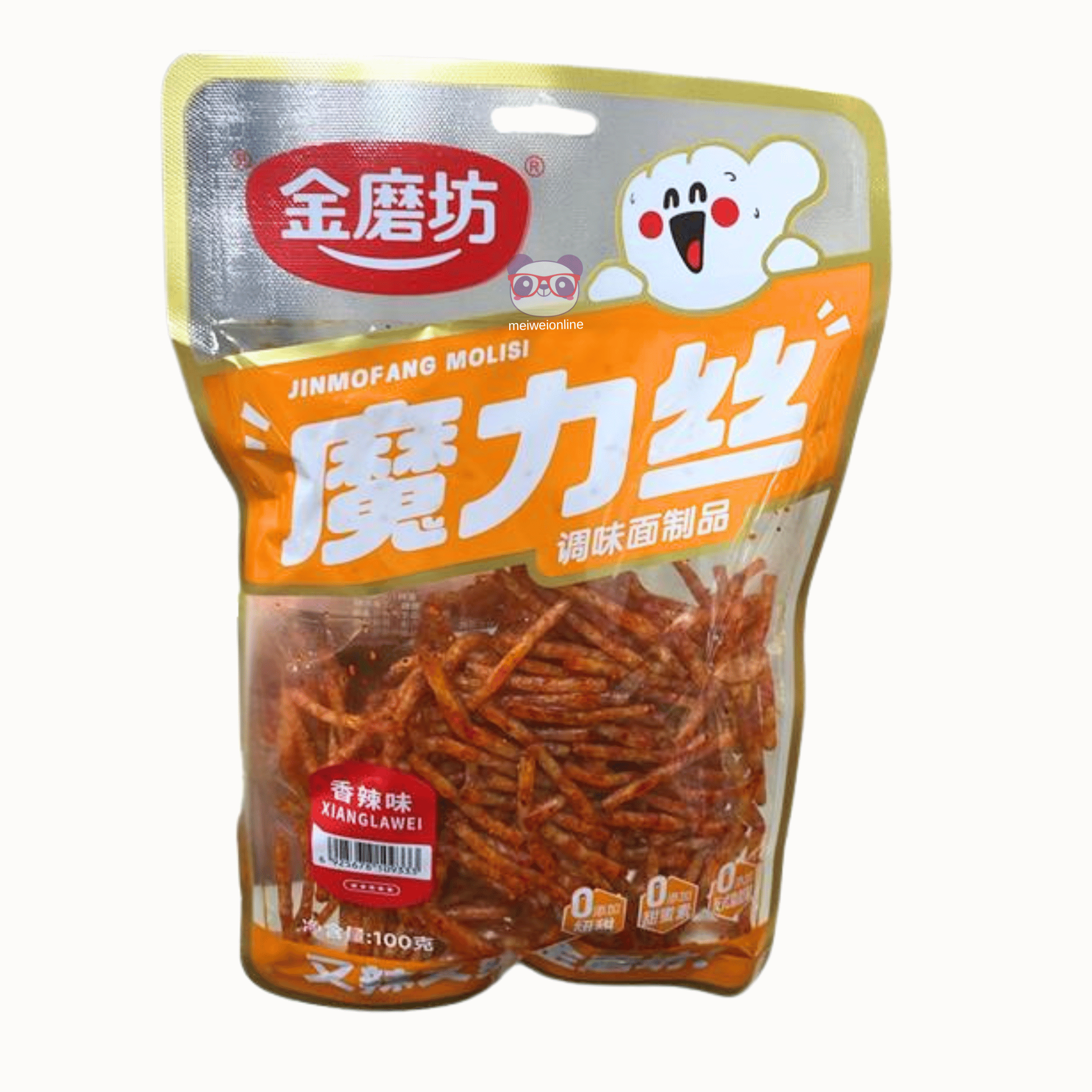 Mei Wei Tirinhas de Massa de Trigo Picante Jinmofang 100g 金磨坊 魔力丝 香辣味 – snack chinês crocante