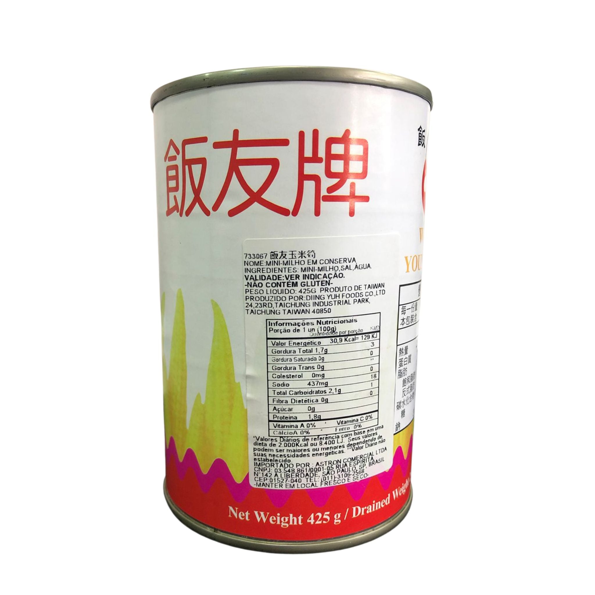 Lata de Mini Milho em Conserva - Taiwan -  425g - Mei Wei