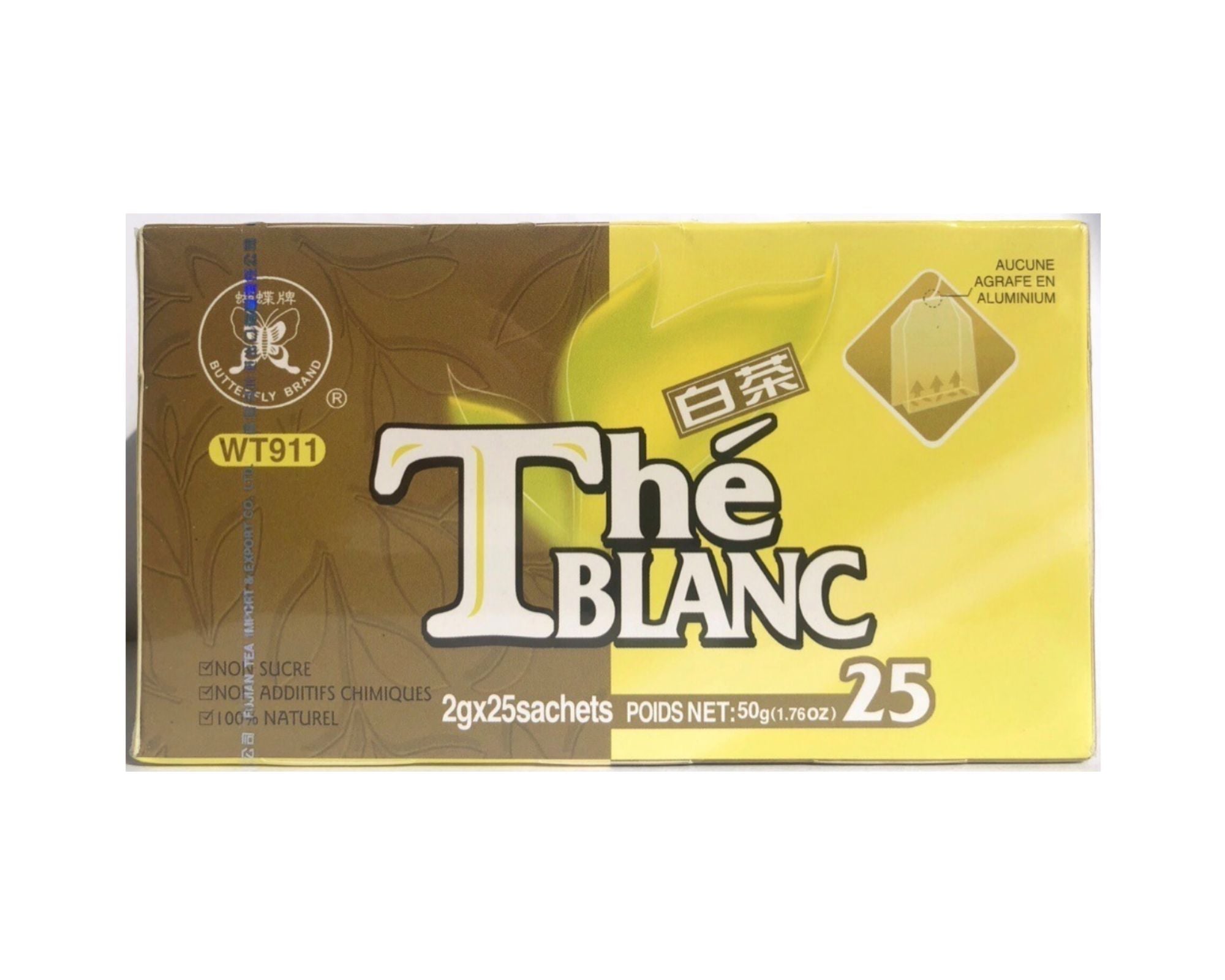 Chá branco Chinês com 25 sachês (white Tea) - Butterfly Brand 50g